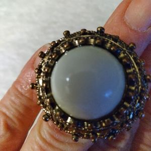 Steel sz 10 gothic style ring,marble stone